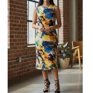 NWT ~ Blue & Yellow Sleeveless Casual Midi Dress ~ Women's Plus Size XXL